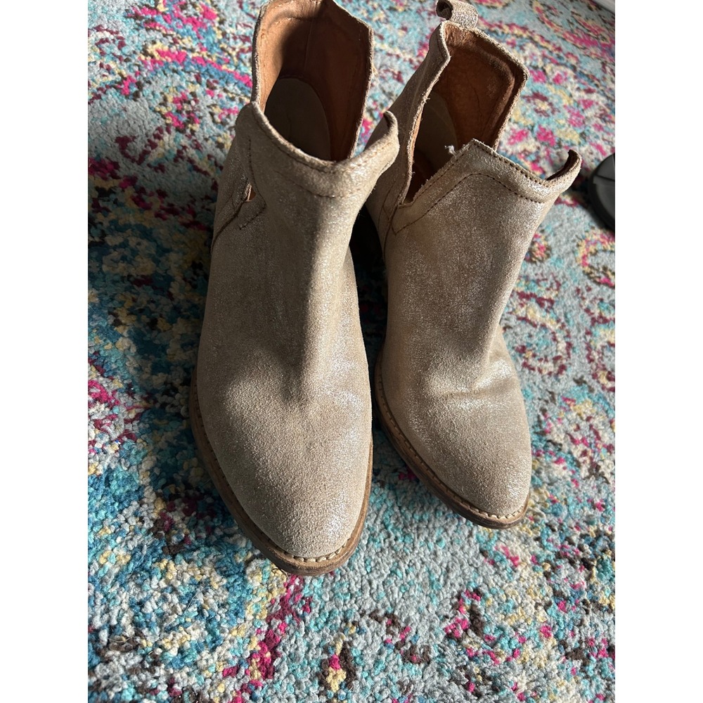Diba True Ankle Booties Champagne Gold Metallic Leather V-Cutout Pointed Toe